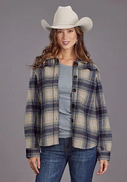 Stetson Plaid with Drop Shoulders (Blue) - Women's Shirt Jacket