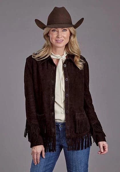 Stetson Fringed Button Front (Brown) - Women's Suede Leather Jacket