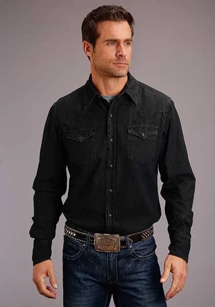 Stetson Modern Denim (Black) - Men's Western Shirt