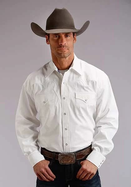 Stetson 0158 Optic Poplin (White) - Men's Western Shirt