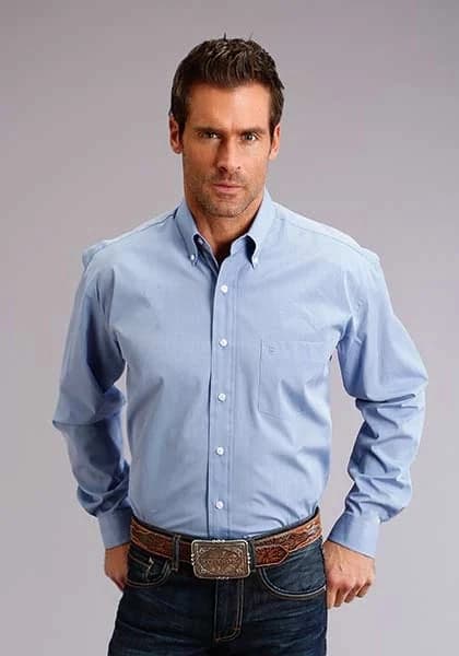 Stetson 5661 End On End (Blue) - Men's Western Shirt