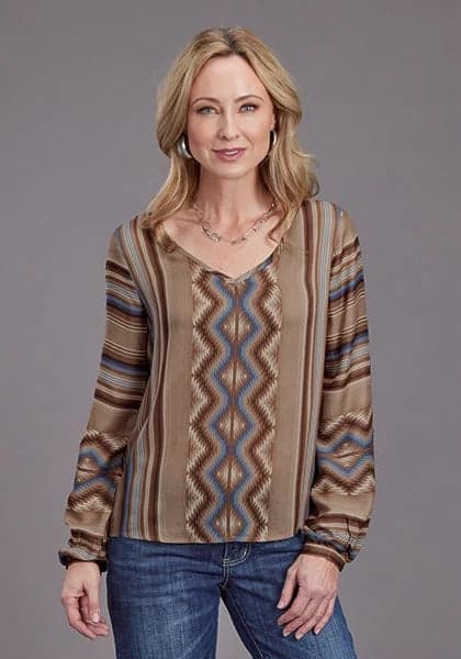 Stetson 2187 Sand Serape V-Neck (Tan) - Women's Blouse