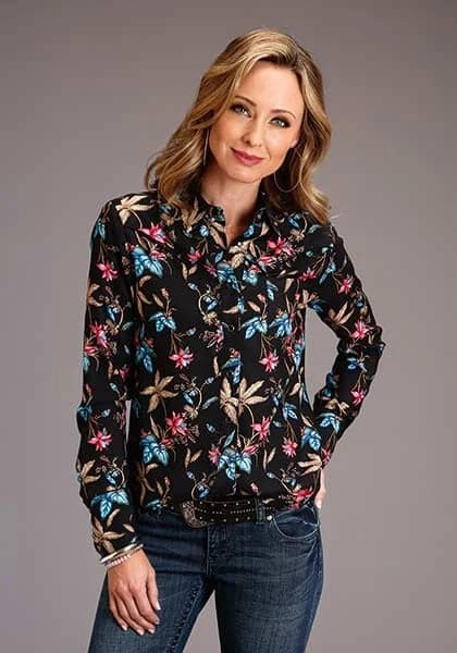 Stetson 00897 Feather Floral (Black) - Women's Blouse