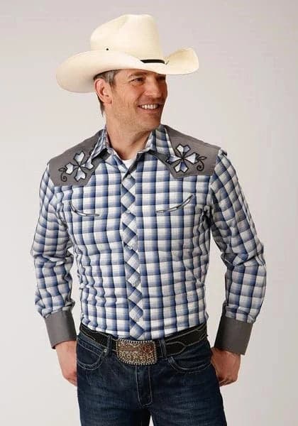 Roper 01018 Royal Plaid (Blue) - Men's Western Shirt