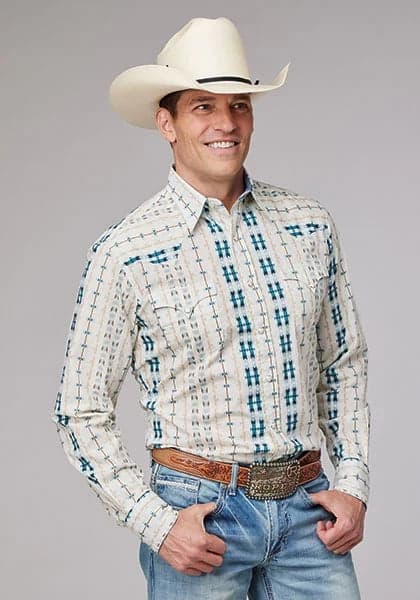 Roper 2001 Aztec Stripe (Cream) - Men's Western Shirt
