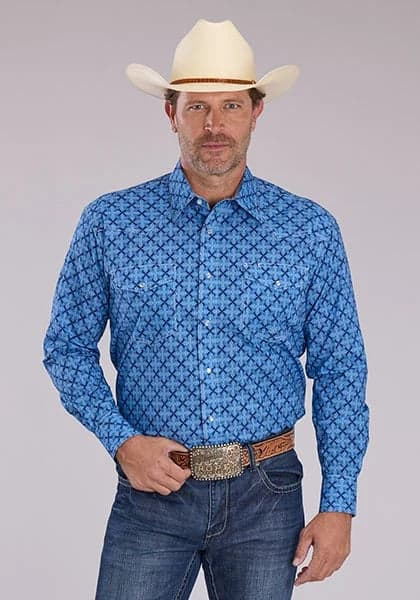 Roper 2497 Ribbon Medallion (Blue) - Men's Western Shirt