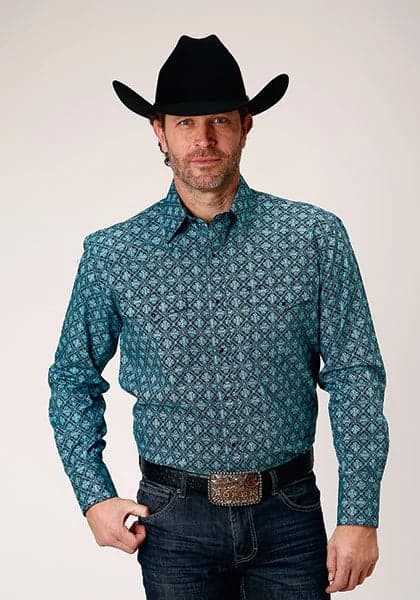 Roper 1845 Lattice Medallion (Blue) - Men's Western Shirt