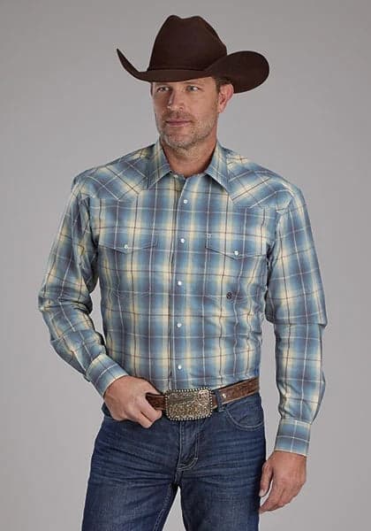 Roper 2159 Dungaree Plaid (Blue) - Men's Western Shirt