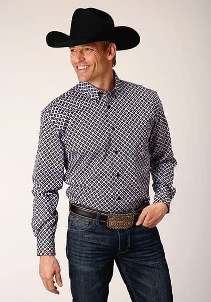 Roper 1666 Tile Foulard (Black) - Men's Western Shirt