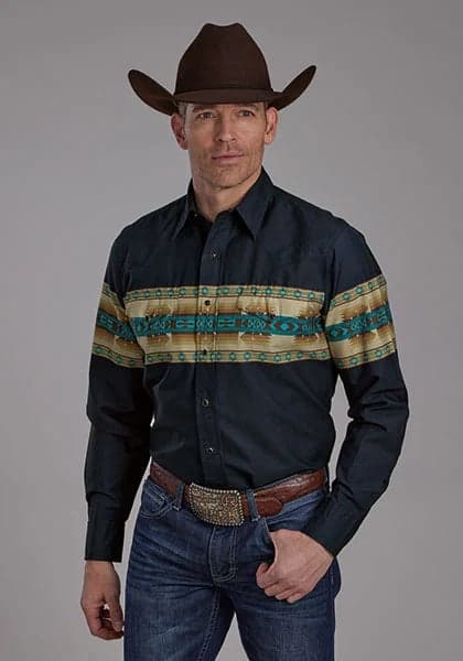 Roper 2120 Aztec Border (Navy) - Men's Western Shirt