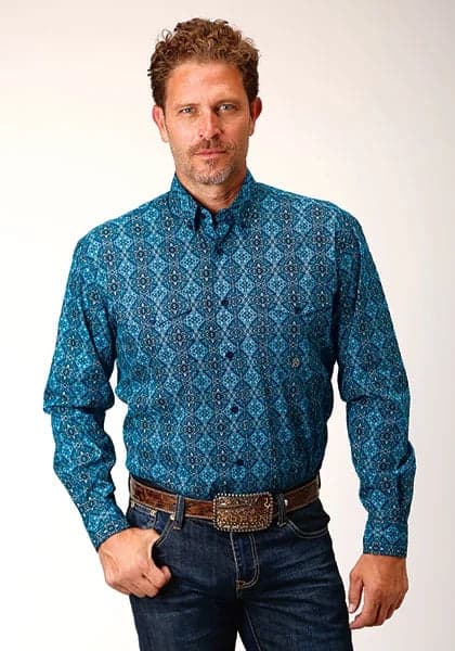 Roper 1663 Gothic Medallion (Blue) - Men's Western Shirt