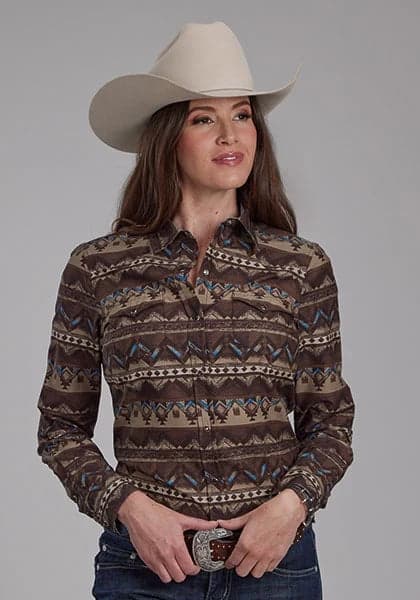 Roper 2175 Distressed Aztec (Brown) - Women's Western Shirt