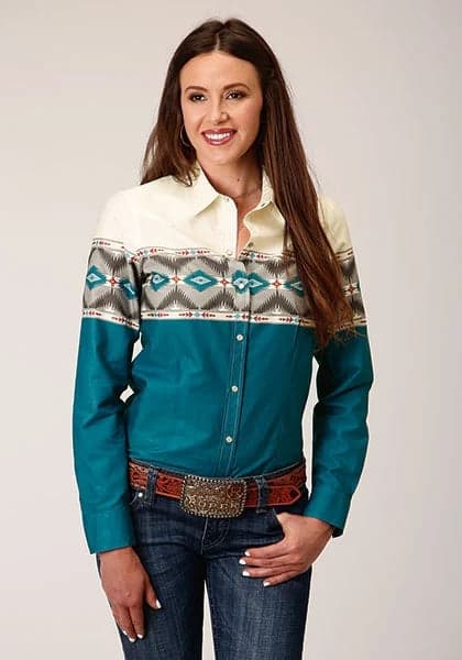 Roper 1677 Sawtooth Border (Blue) - Women's Western Shirt