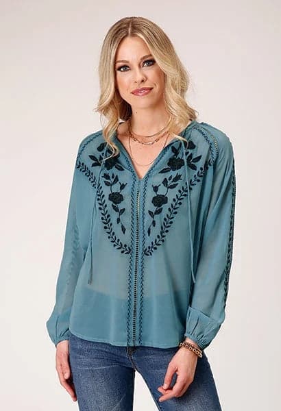 Roper 1873 Poly Georgette (Blue) - Women's Western Blouse