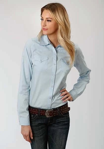 Roper Solid Poplin (Light Blue) - Women's Western Shirt