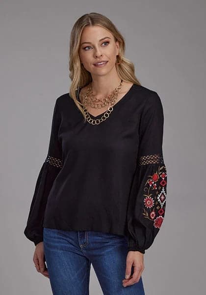 Roper 2190 Solid Rayon (Black) - Women's Western Blouse