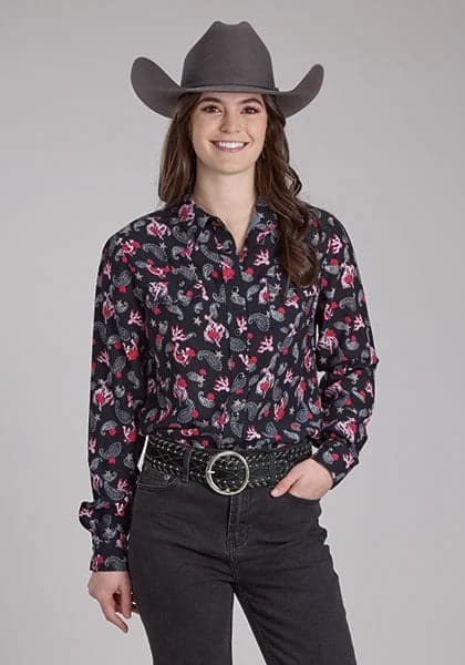 Roper 2225 Riders Print (Black) - Women's Western Blouse