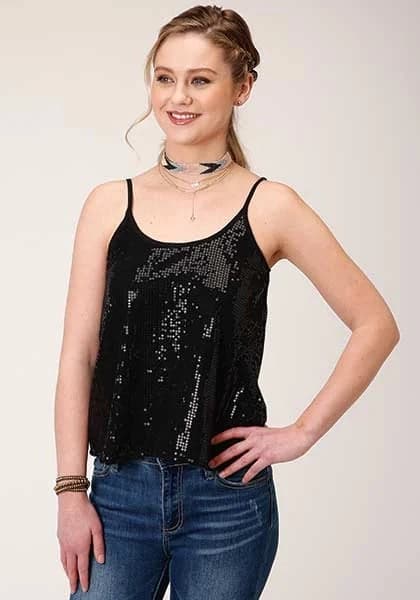 Roper 1419 Solid Sequined (Black) - Women's Tank Top