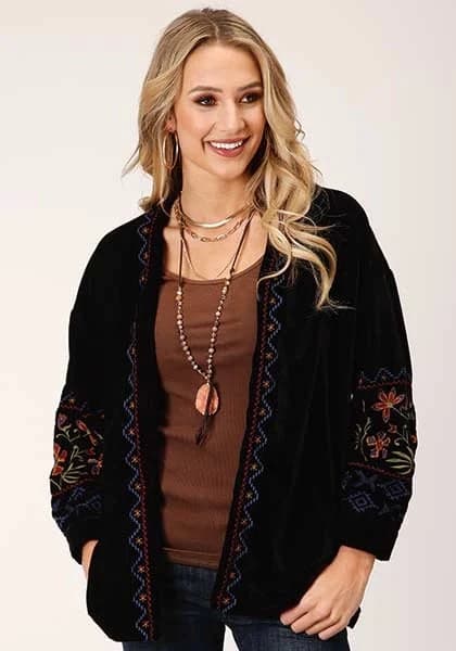 Roper 1421 Floral Velvet (Black) - Women's Jacket