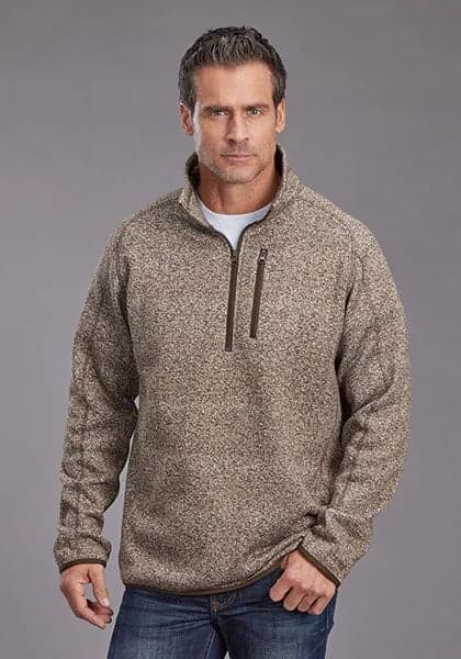 Stetson 2329 Herringbone 1/4 Zip (Brown) - Men's Sweater