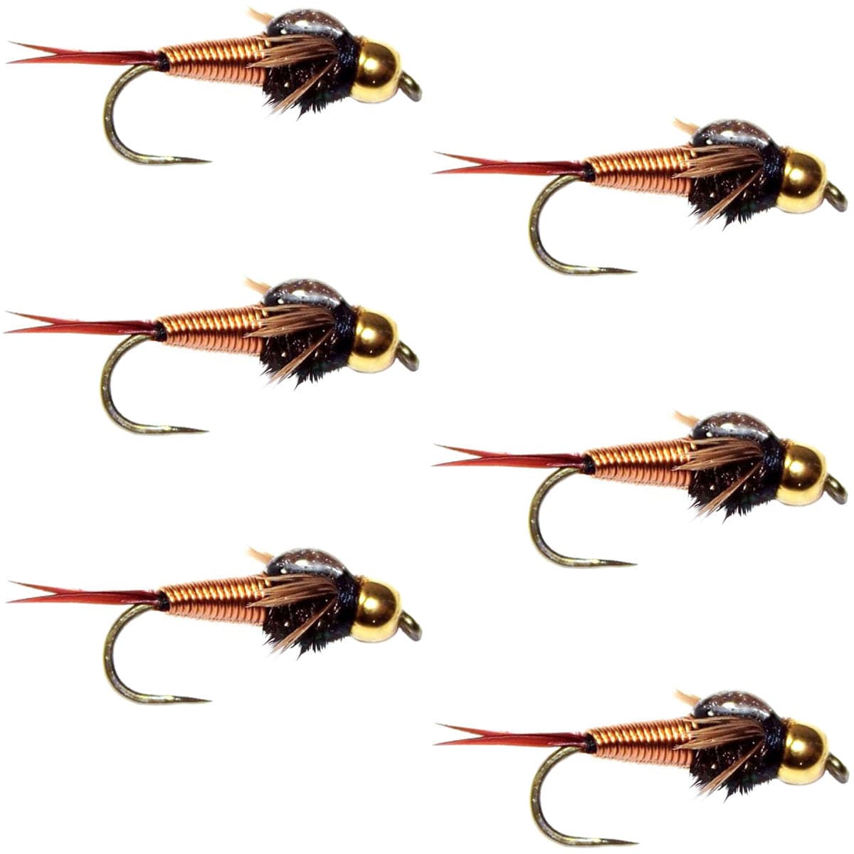 Barbless Bead Head Copper John Nymph Fly 6 Fishing Flies - Hook Size 14