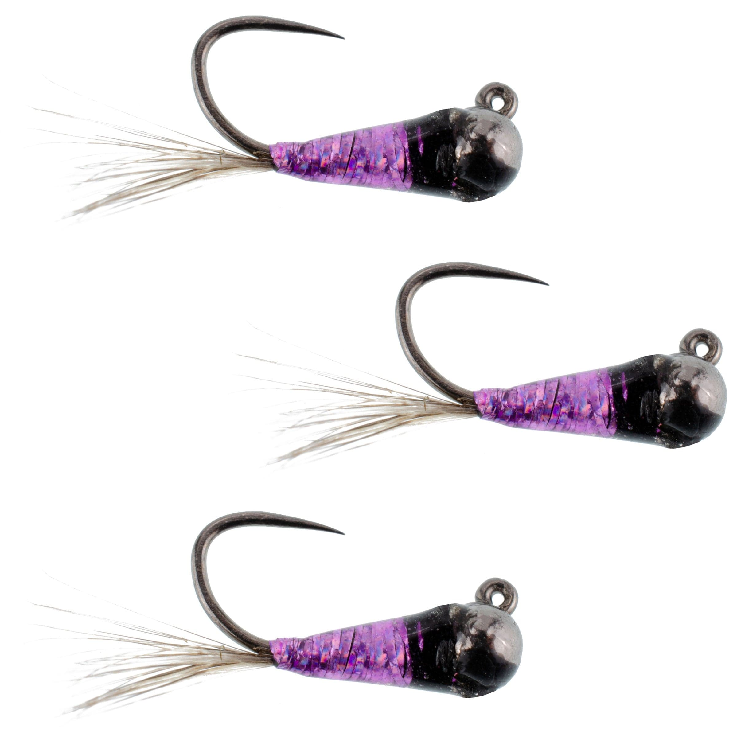 3 Pack Tungsten Bead Purple Perdigon Tactical Jig Spanish Czech Euro Nymph Fly - Hook Size 16