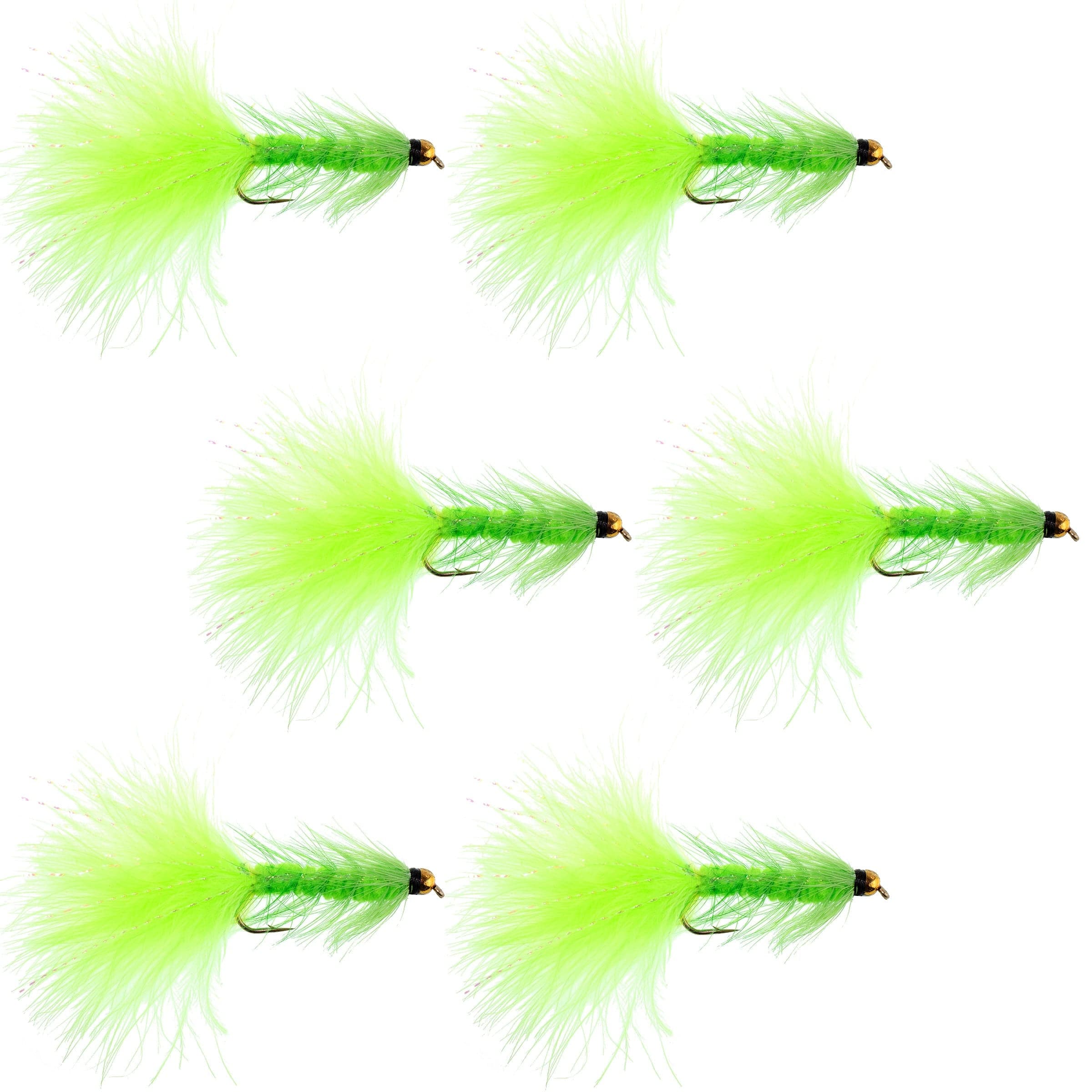 Chartreuse Bead Head Crystal Woolly Bugger Classic Streamer Fly - 6 Flies - Hook Size 8