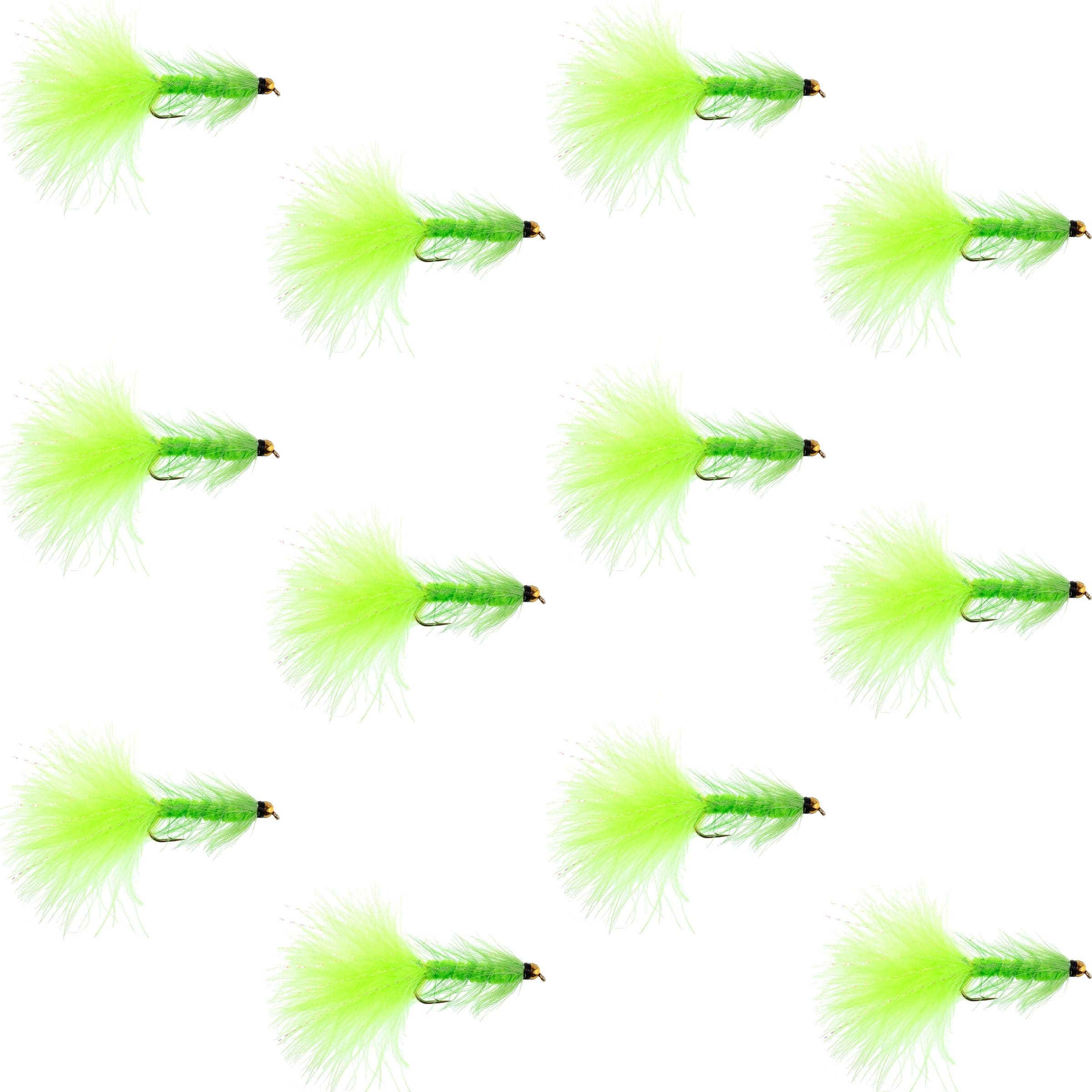 Chartreuse Bead Head Crystal Woolly Bugger Classic Streamer Fly - 12 Flies - Hook Size 4