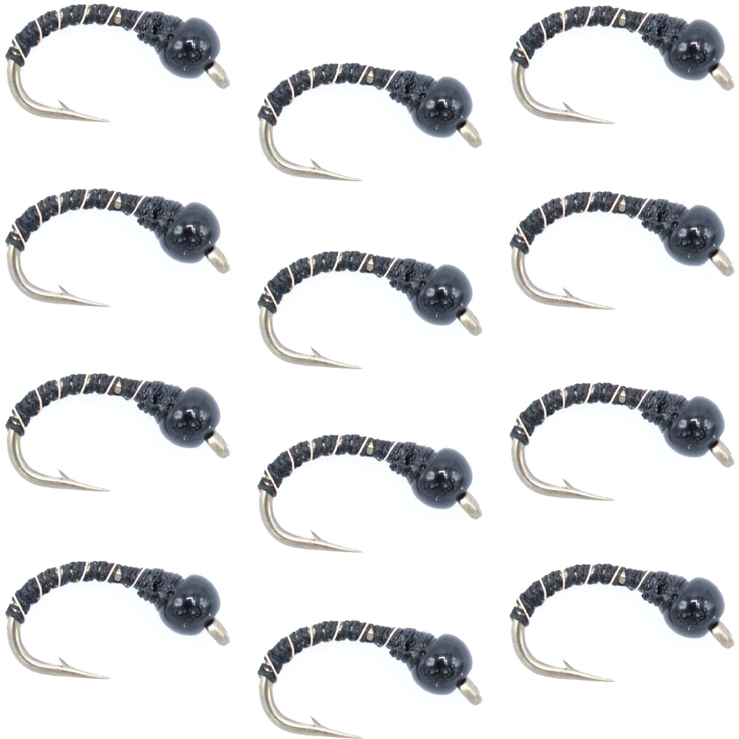 Black Zebra Midge - Black Bead Head - 1 Dozen - Size 24 - Tailwater and Lake Fly Fishing Flies