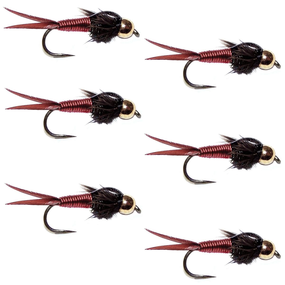 Barbless Bead Head Red Copper John Nymph Fly - 6 Flies Hook Size 16