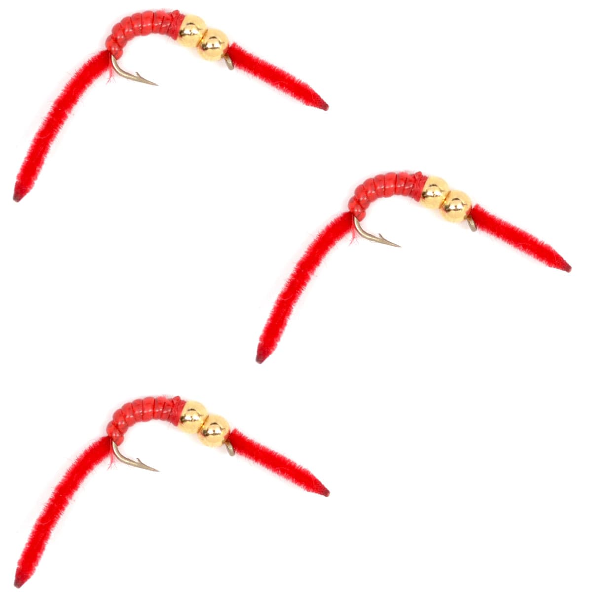 3 Pack San Juan Double Bead Power Worm Red V-Rib - Hook Size 10