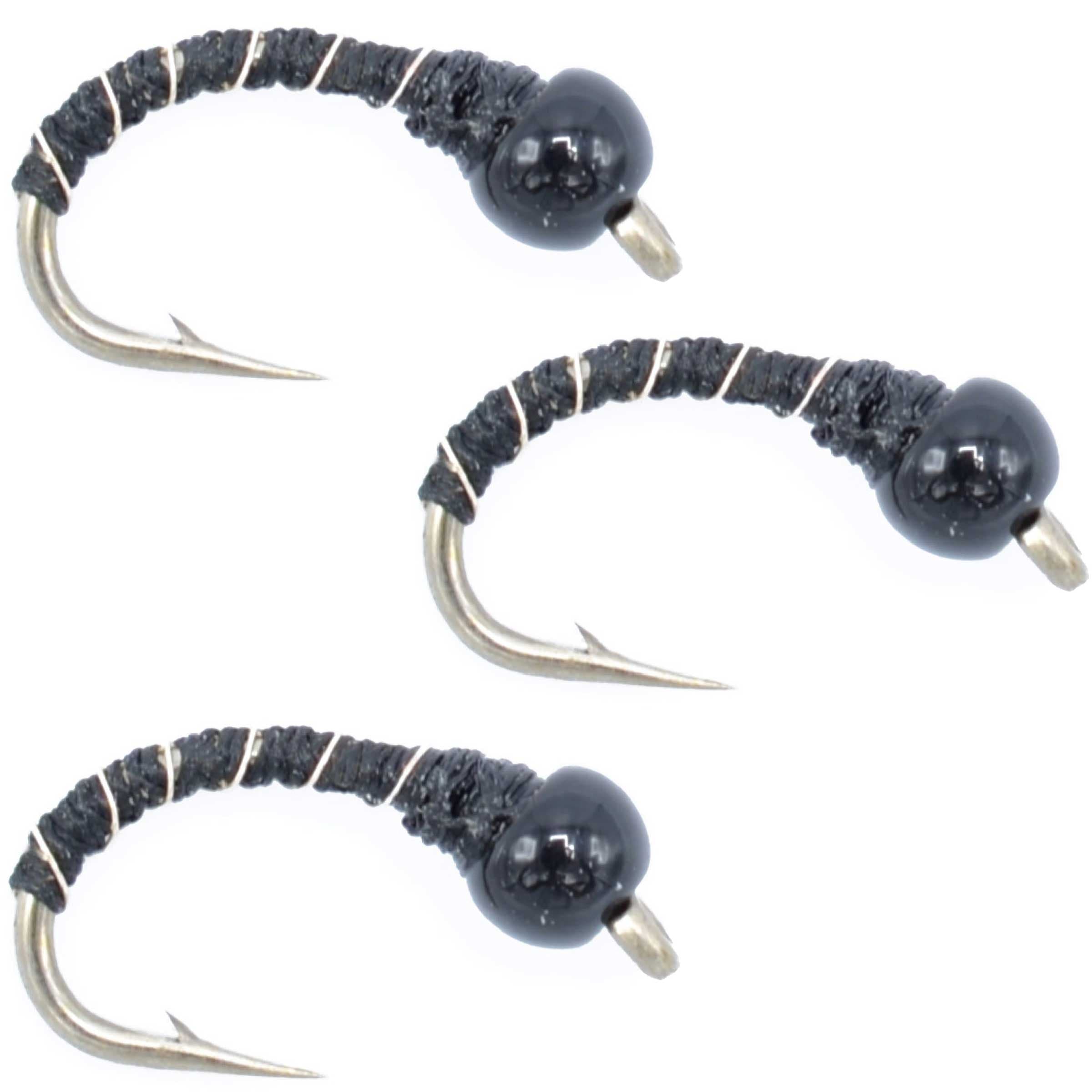 3 Pack Bead Head Black Zebra Midge Still Water Nymph Fly Fishing Fly Hook Size 16