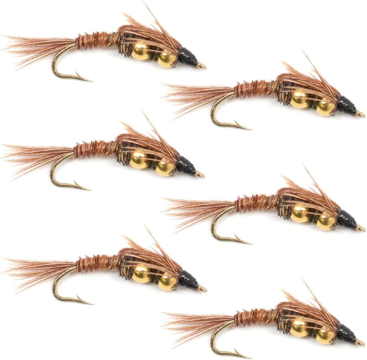 Double Bead Pheasant Tail Nymph Fly Fishing Flies - 6 Flies Hook Size 10