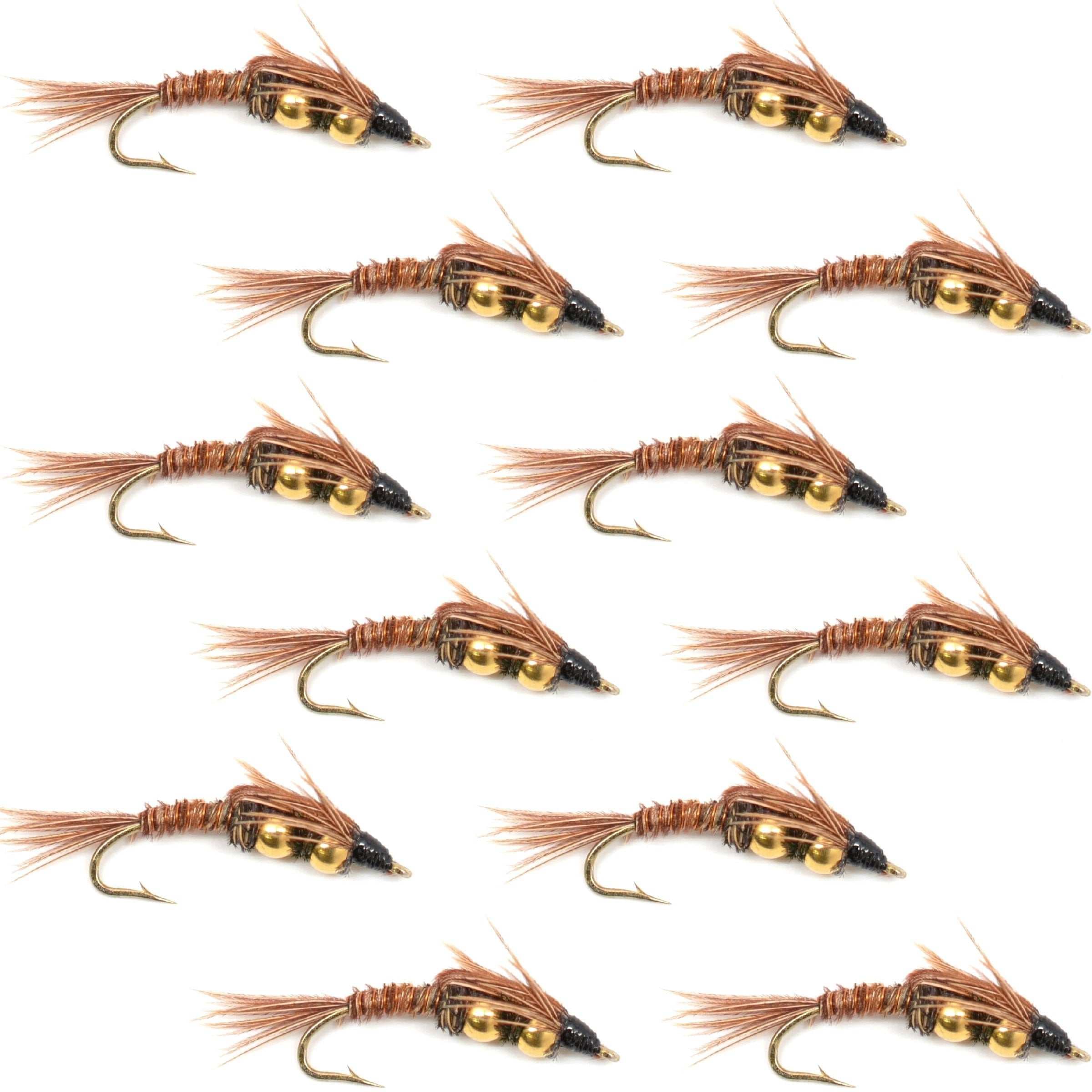 Double Bead Pheasant Tail Nymph Fly Fishing Flies - 1 Dozen Flies Hook Size 8