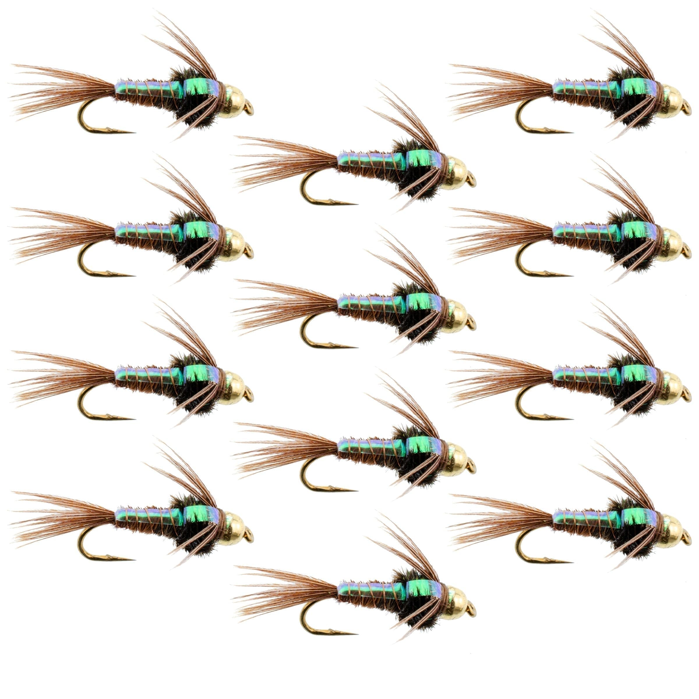 Tungsten Bead Head Flash Back Pheasant Tail Nymph 1 Dozen Flies Size 12