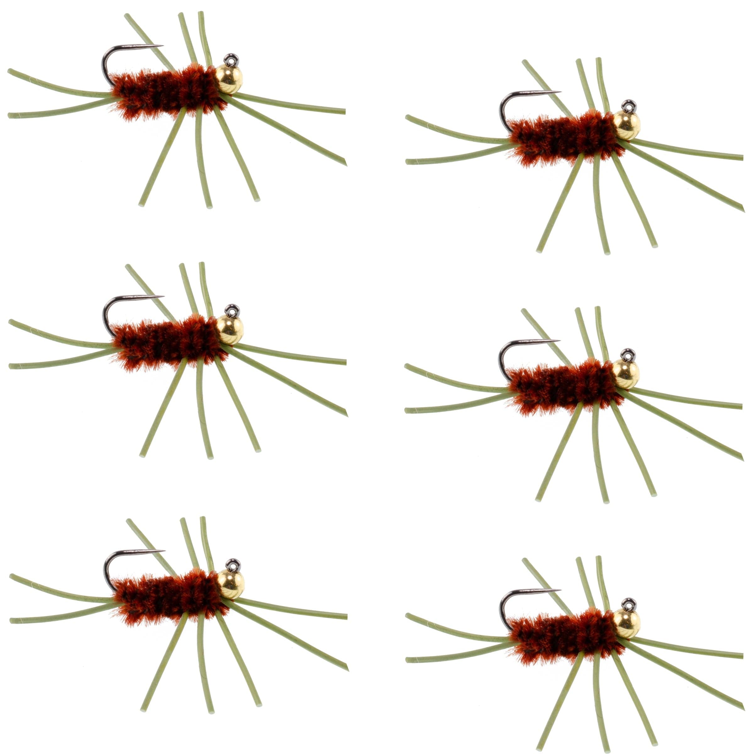 Barbless Pat's Rubber Legs Tungsten Bead Jigged Brown Euro Nymph - Set of 6 Flies Hook Size 10