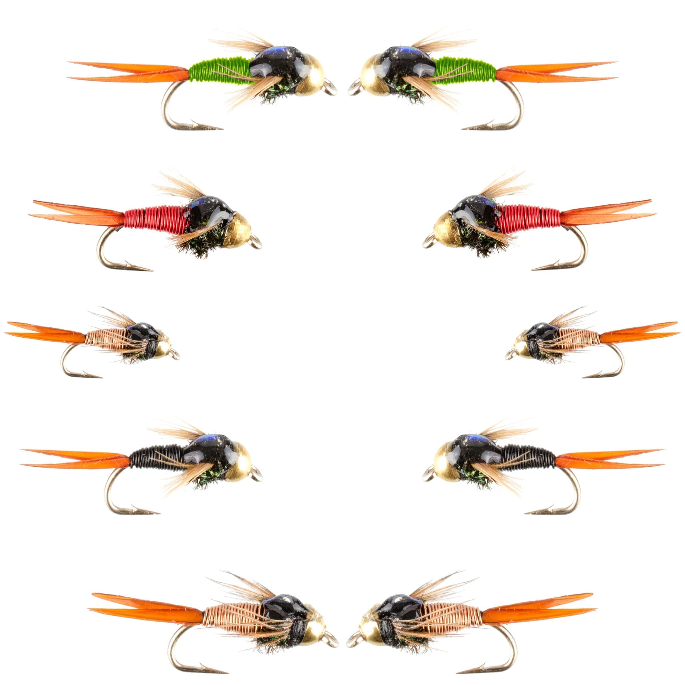 Basics Collection - Bead Head Copper John Assortment - 10 Wet Flies - 5 Patterns - Hook Sizes 14, 16, 18