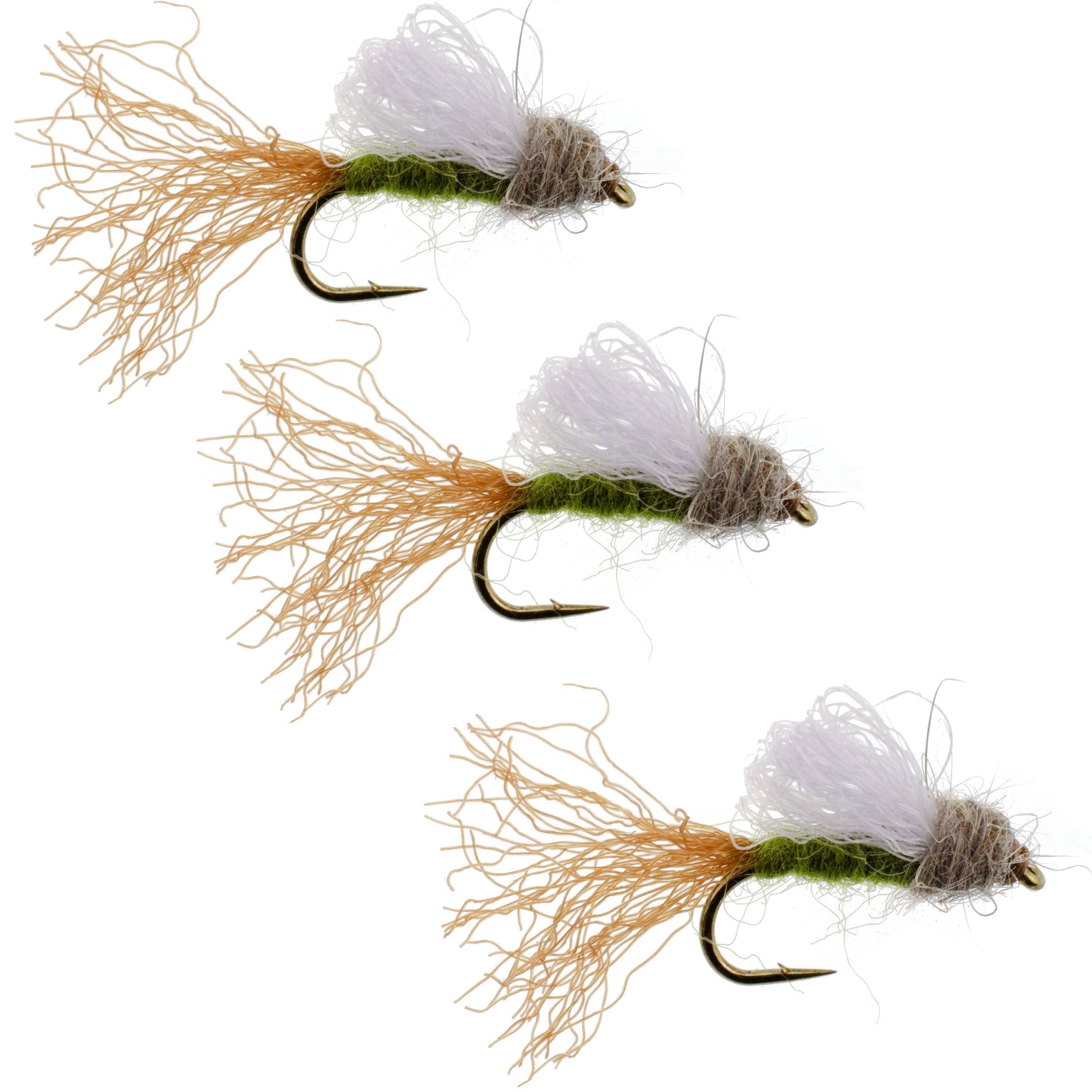 3 Pack Olive Iris Caddis Emerger Caddis Trout Dry Fly - Hook Size 16