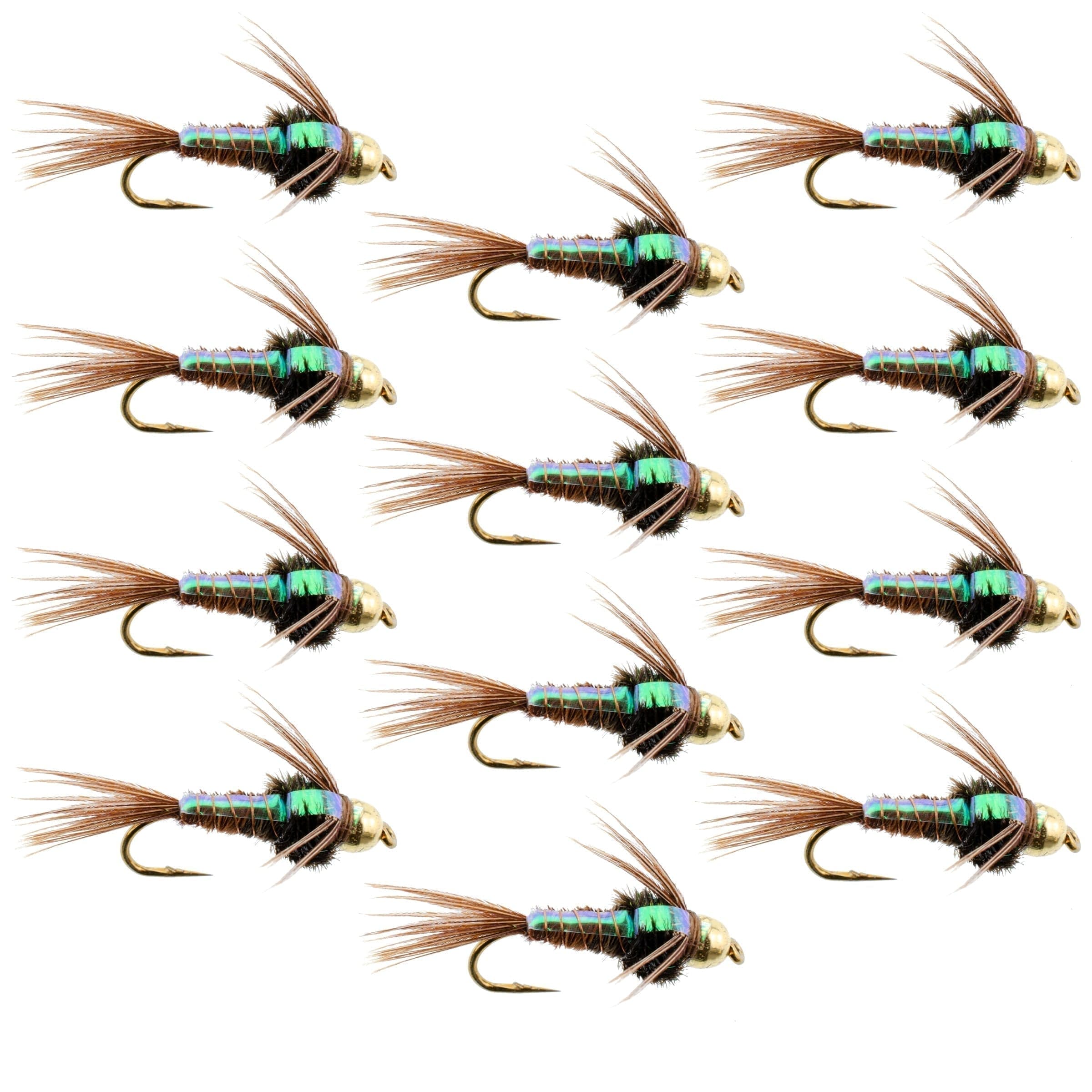 Tungsten Bead Head Flash Back Pheasant Tail Nymph 1 Dozen Flies Size 14