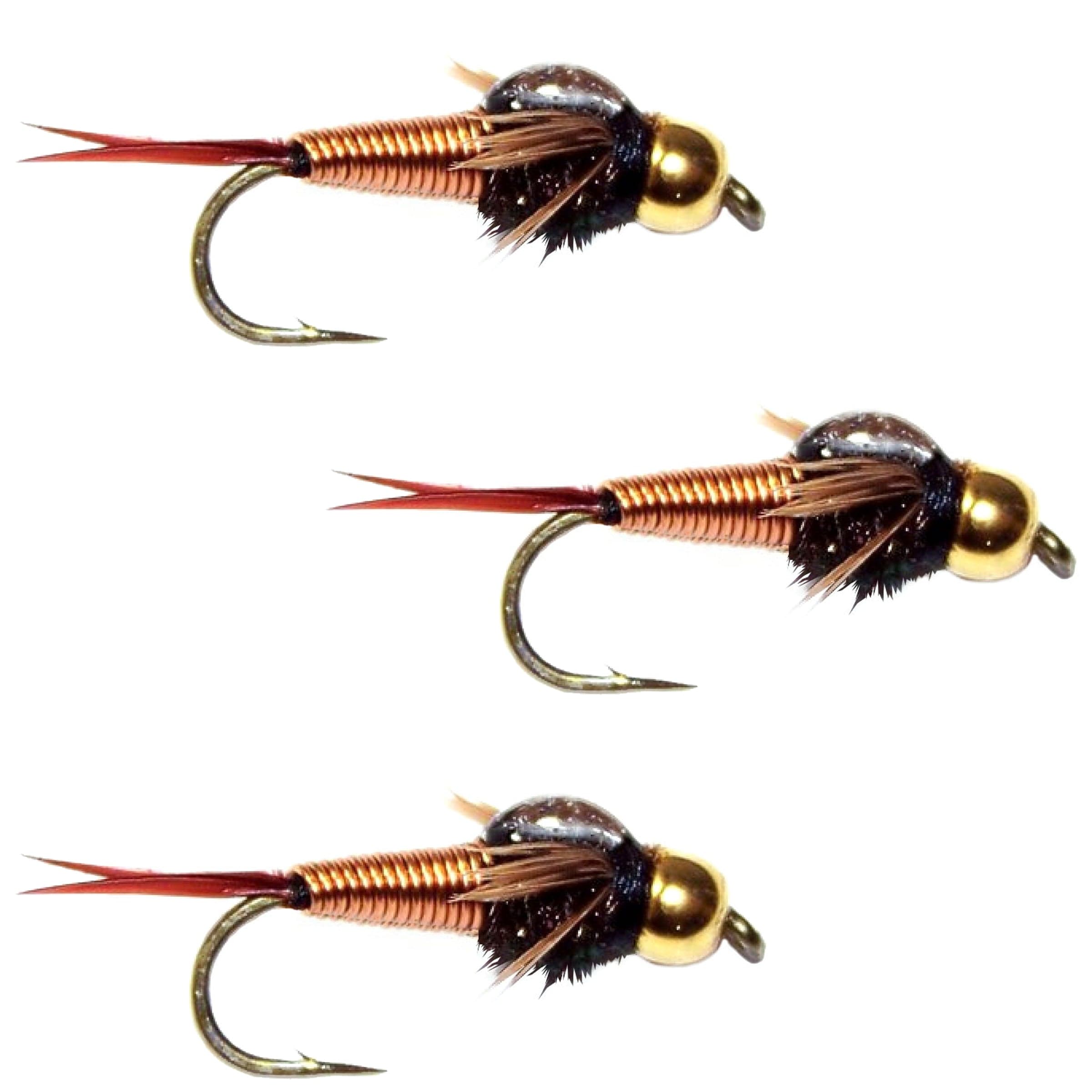 3 Pack Bead Head Copper John Nymph Fly Fishing Flies - Hook Size 14