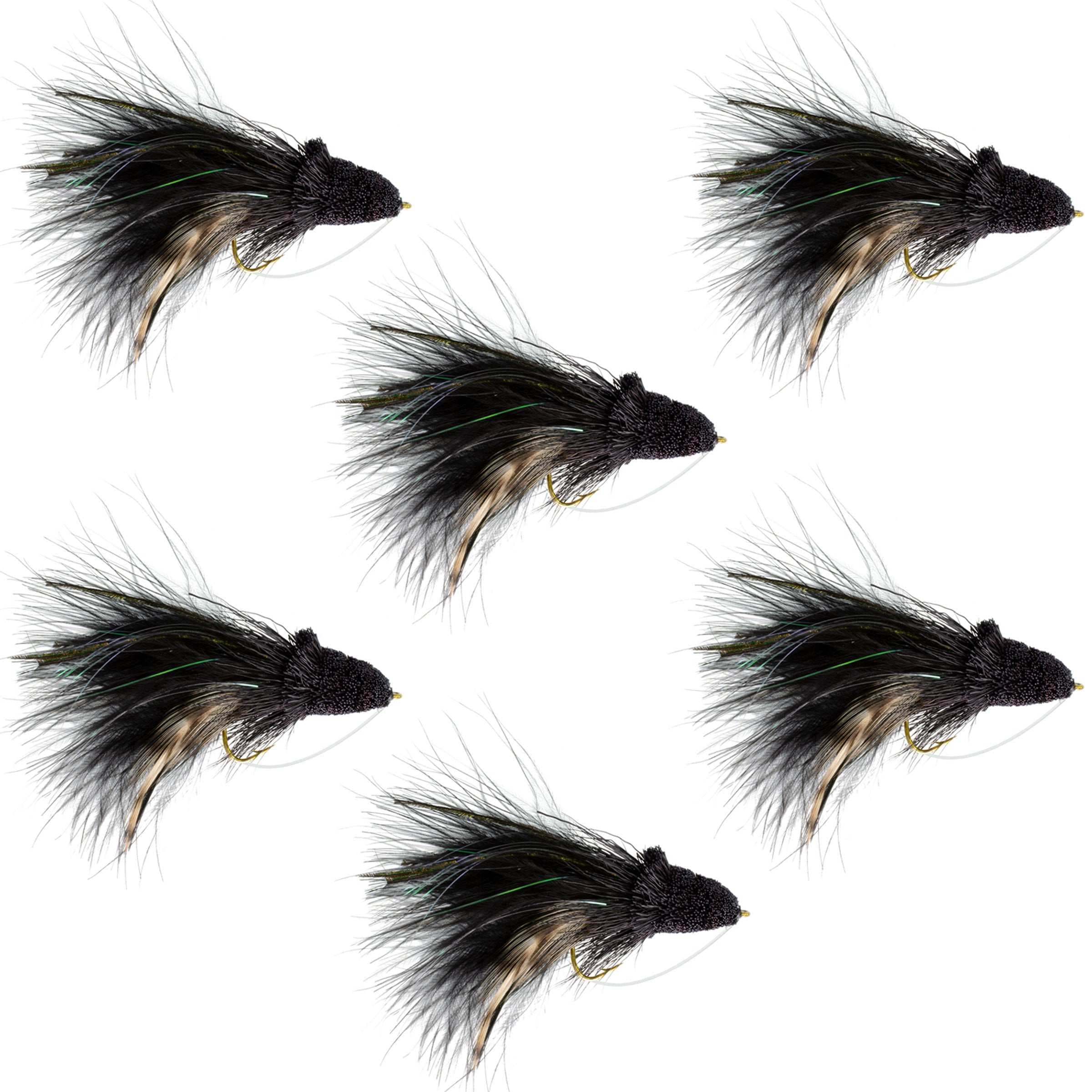 Black Dahlberg Deer Hair Diver 6 Flies Hook Size 4 - Bass Fly Fishing Bug Wide Gape Bass Hooks With Weed Guard