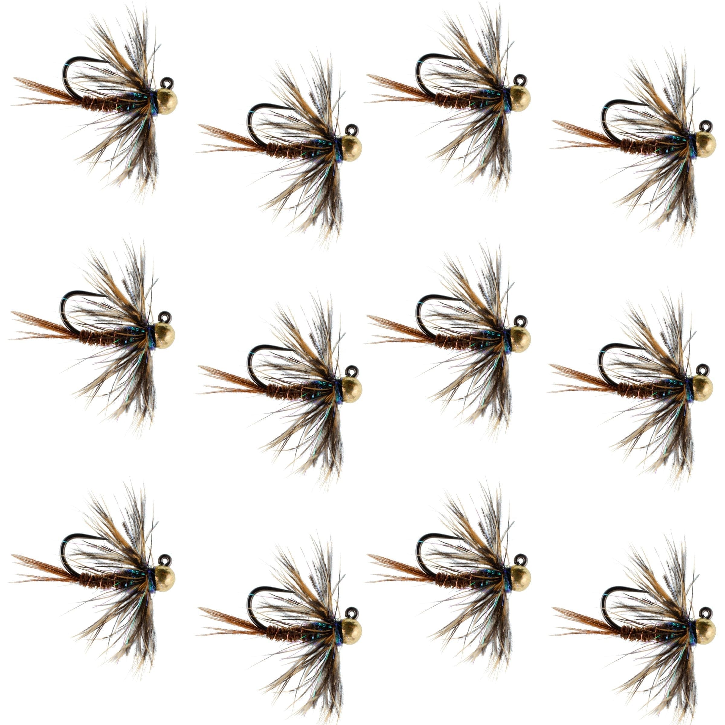 Tungsten Bead Soft Hackle Pheasant Tail Tactical Jig Czech Nymph Euro Nymphing Fly - 1 Dozen Flies Size 12