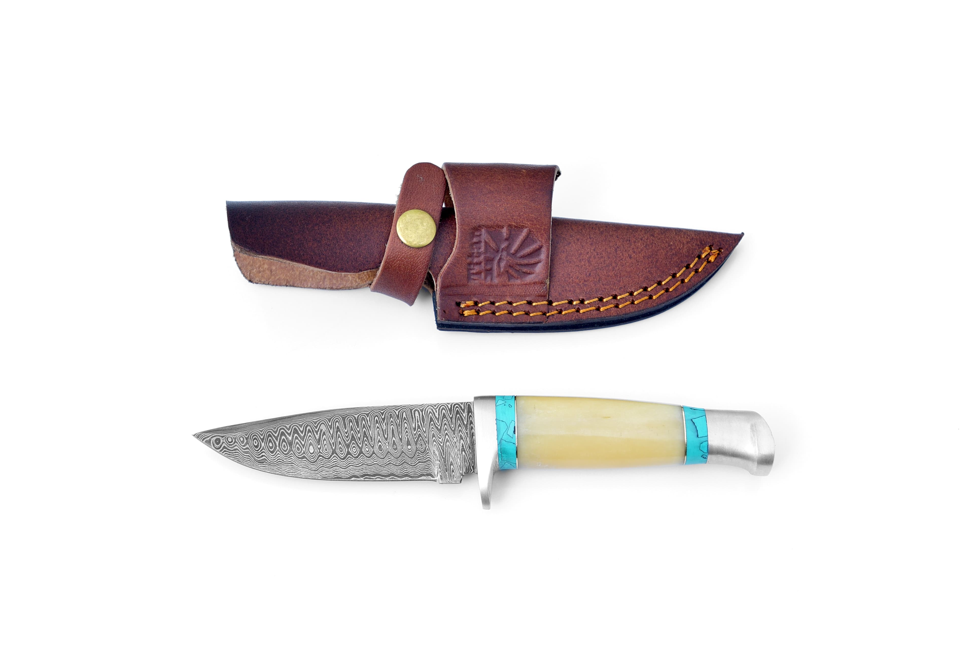 DAMASCUS KNIFE/ TITAN/ CAMP/ HUNTING KNIFE / BONE HANDLE TK-111