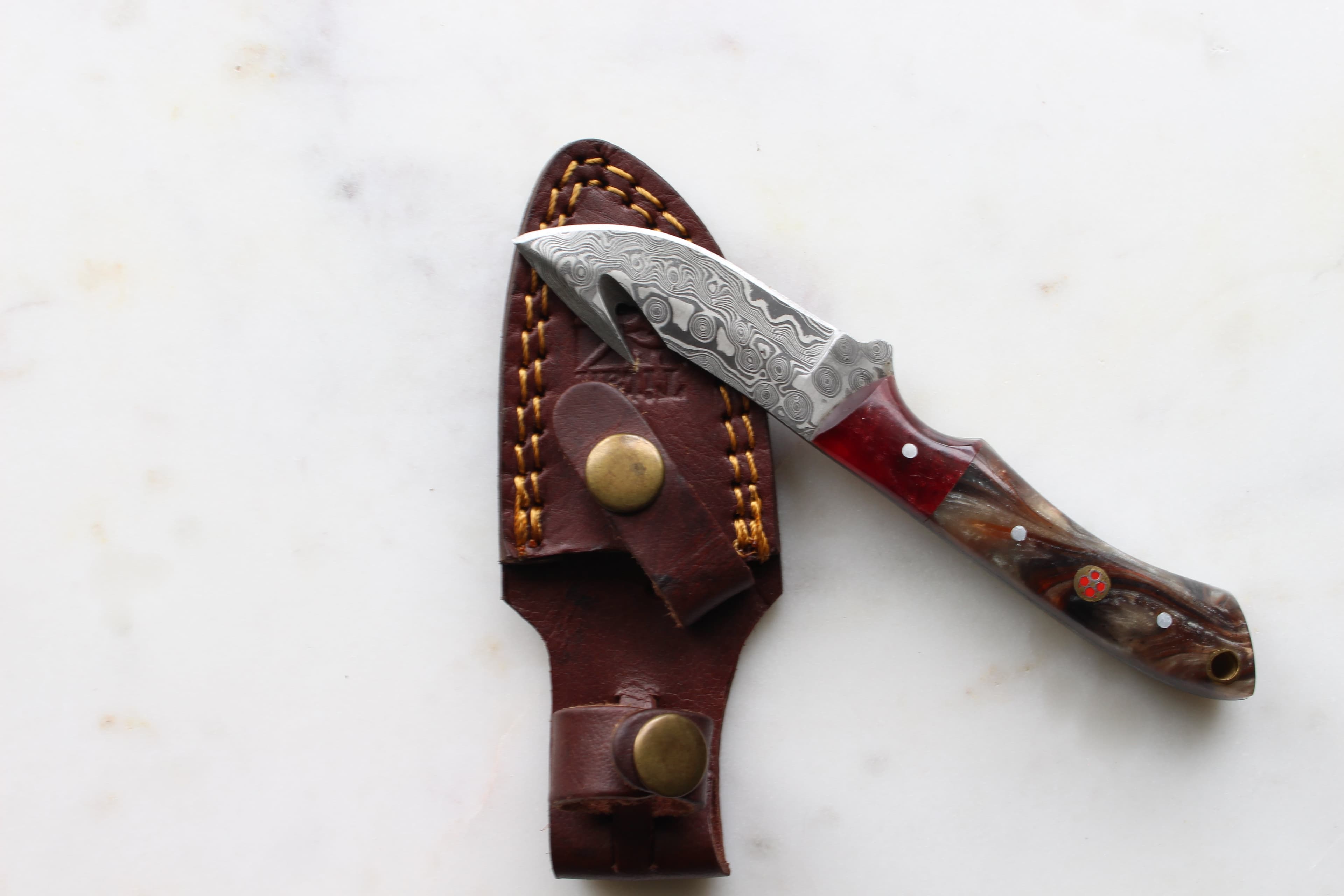The Ravager – Damascus Gut Hook Hunting Knife - TK-400