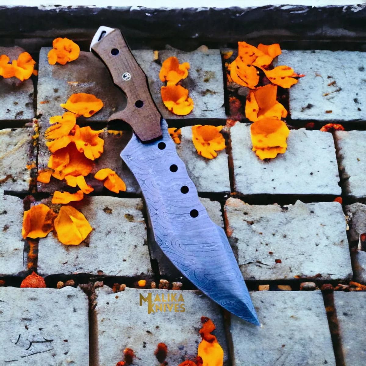 Custom Damascus Tracker Bowie Knife Micarta