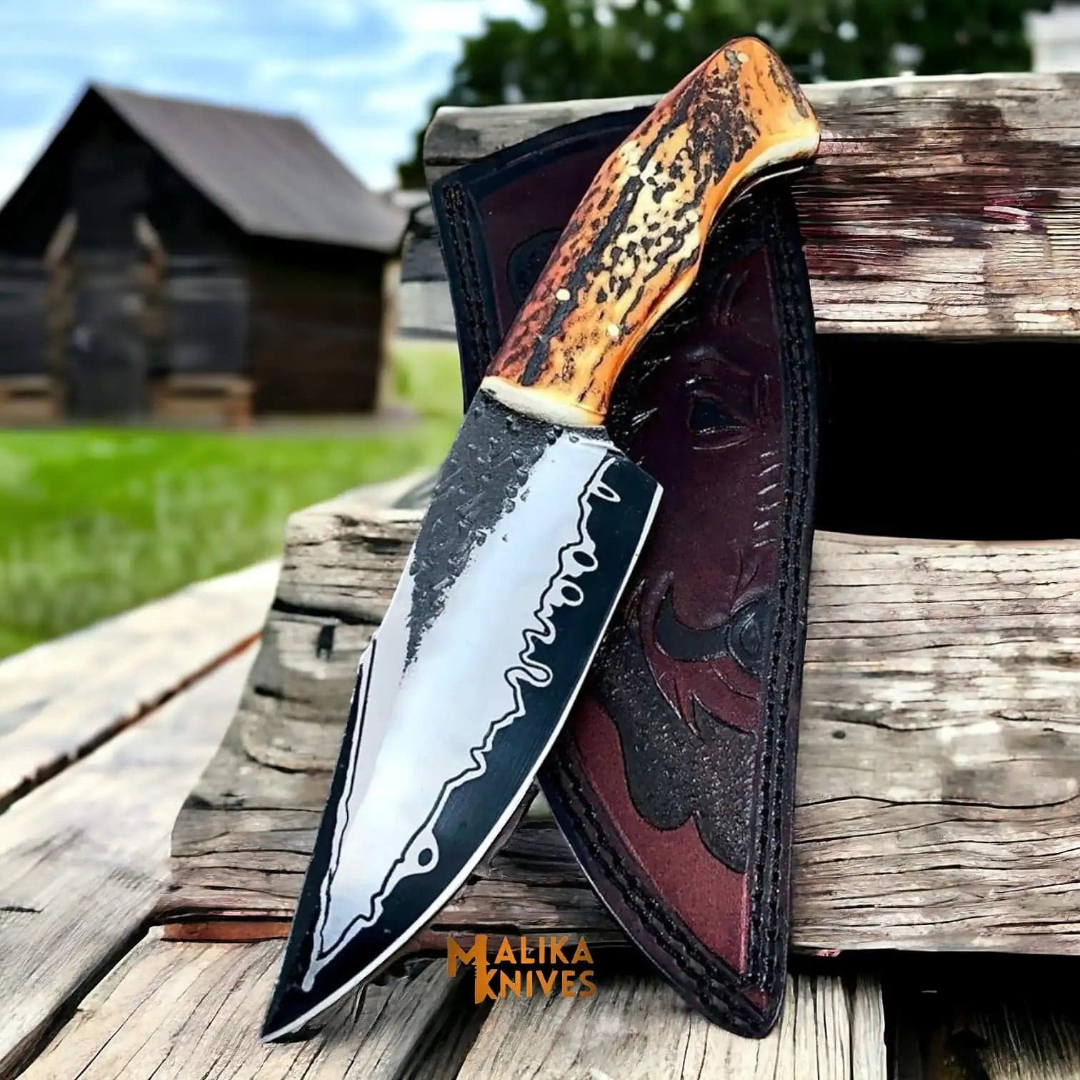 Stag Handle D2 Hunting Knife Full Tang