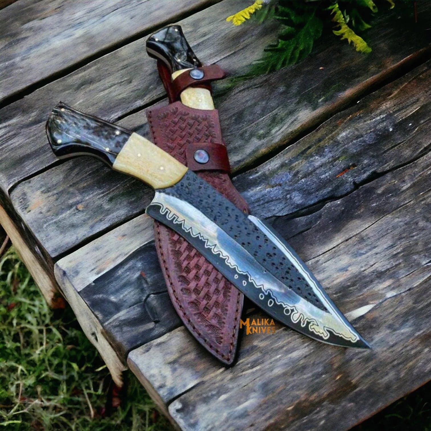 D2 Steel Bowie Knife | Camel Bone | Bull Horn Handle