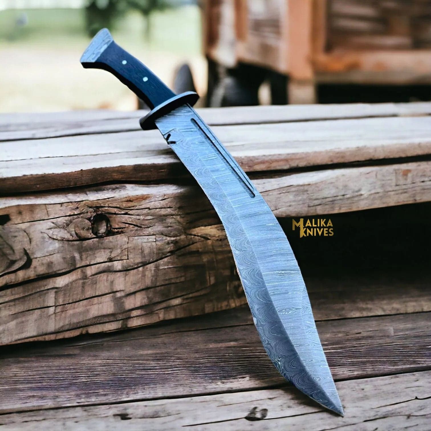 Damascus Kukri Bowie Knife Wenge Wood Full Tang