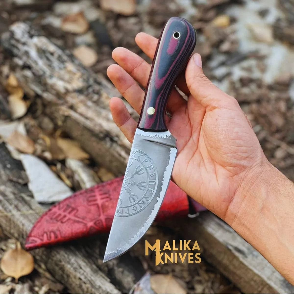 Viking Hunting Knife D2 Steel Vegvisir Engraved