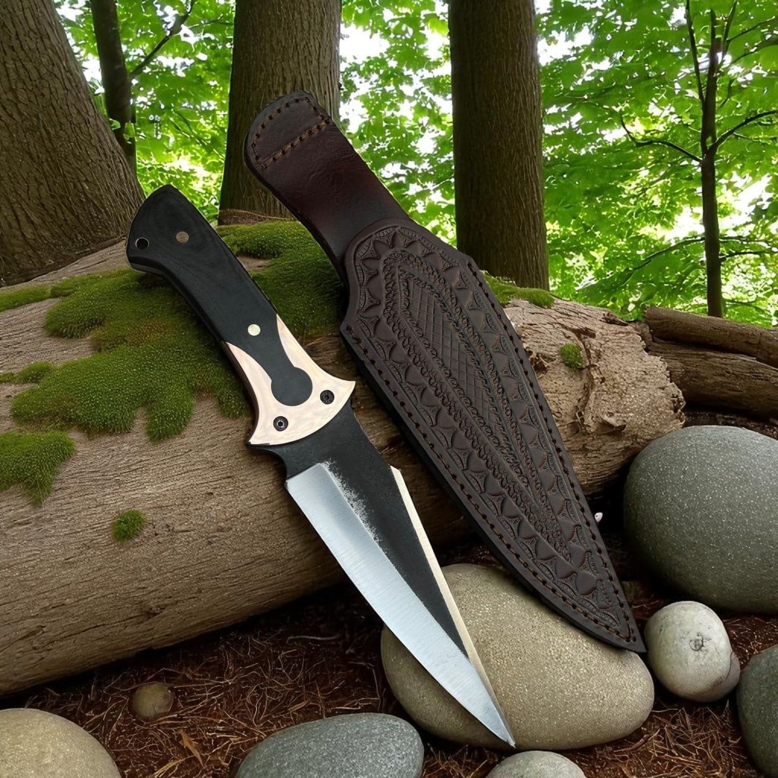 D2 Steel Hunting Knife with G10 Handle & Leather Sheath